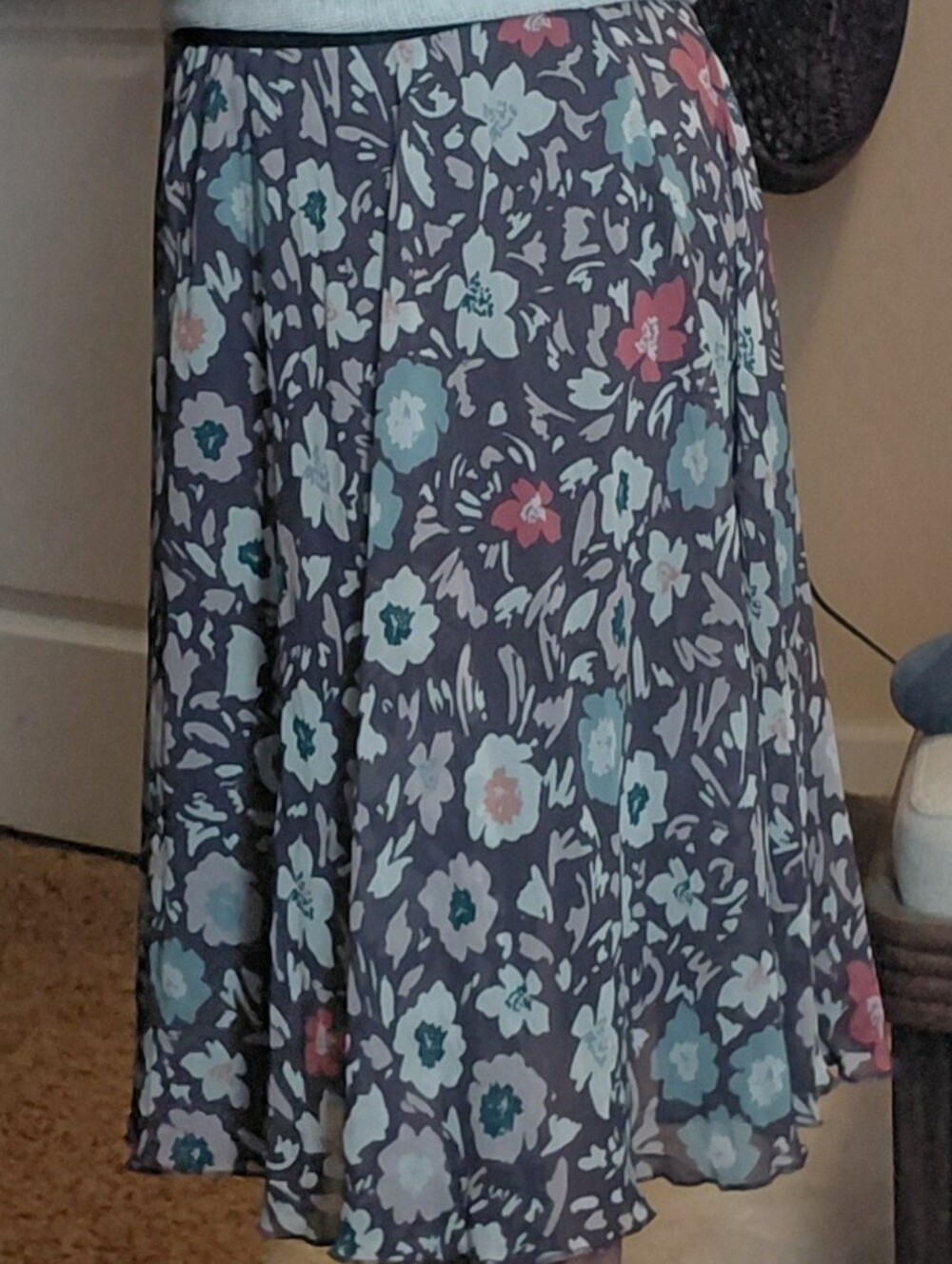 Floral Muted Floral Loft A Line Flowy Semi Sheer With Lining Classic Skirt